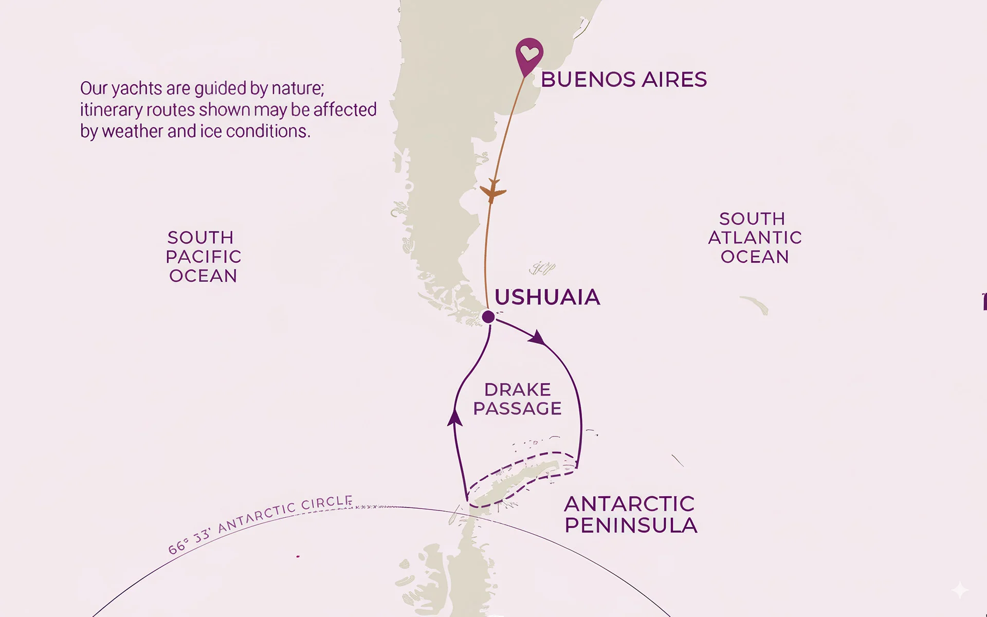 Map Route from Buenos Aires to Antarctica