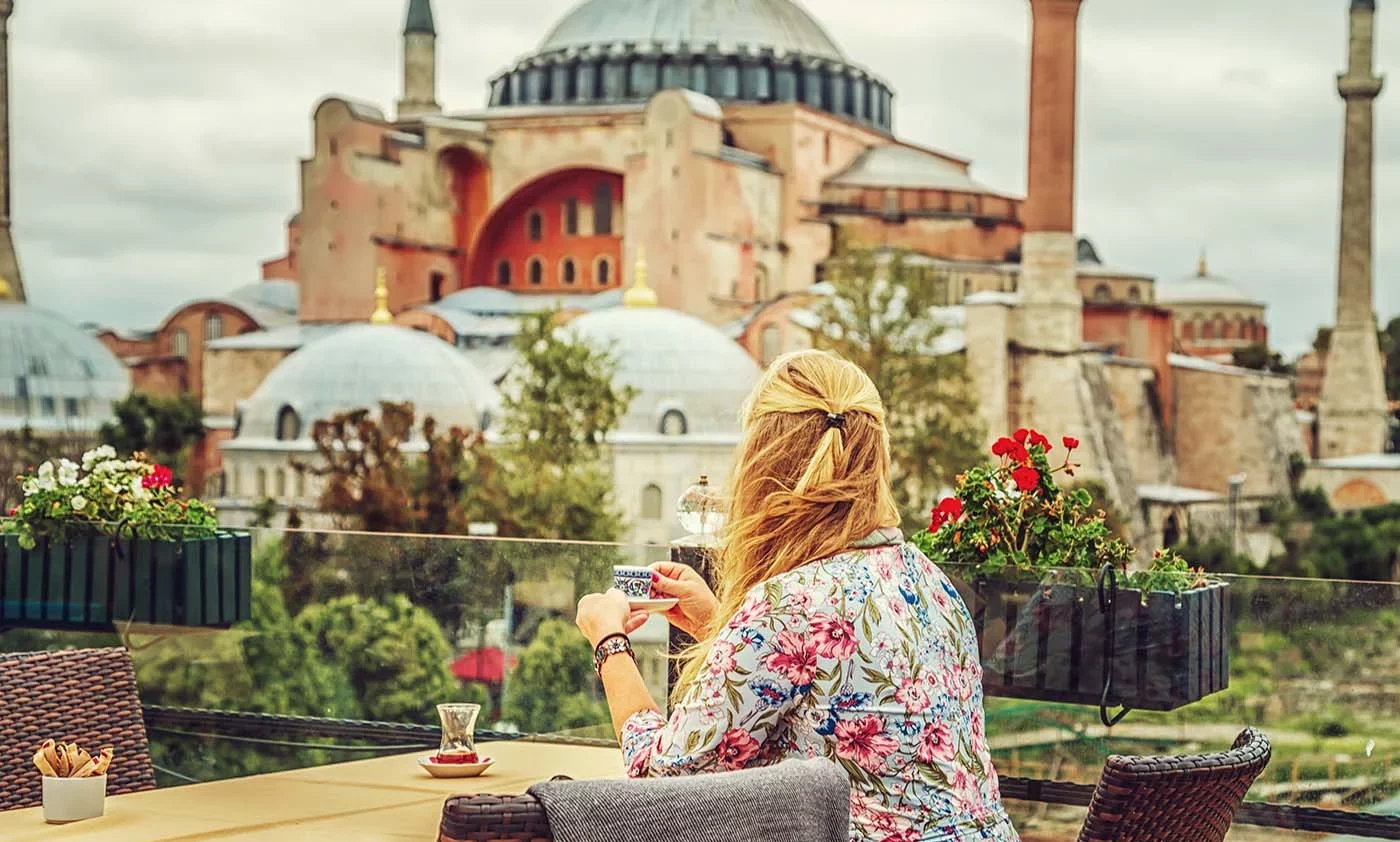 Istanbul girl drinking turkish coffee