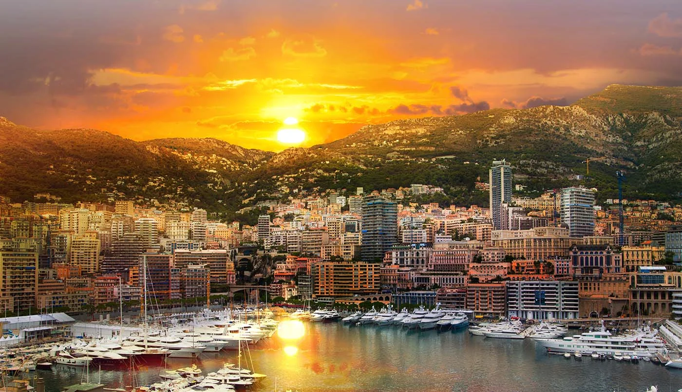 Monaco,At,Sunset.,Main,Marina,Of,Monte,Carlo,With,Luxury