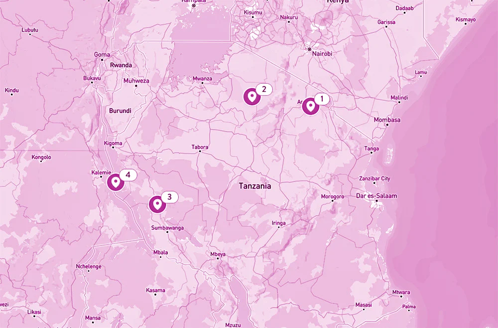 Map of Destinations for Sisterhood Travels Chimpanzee Trek