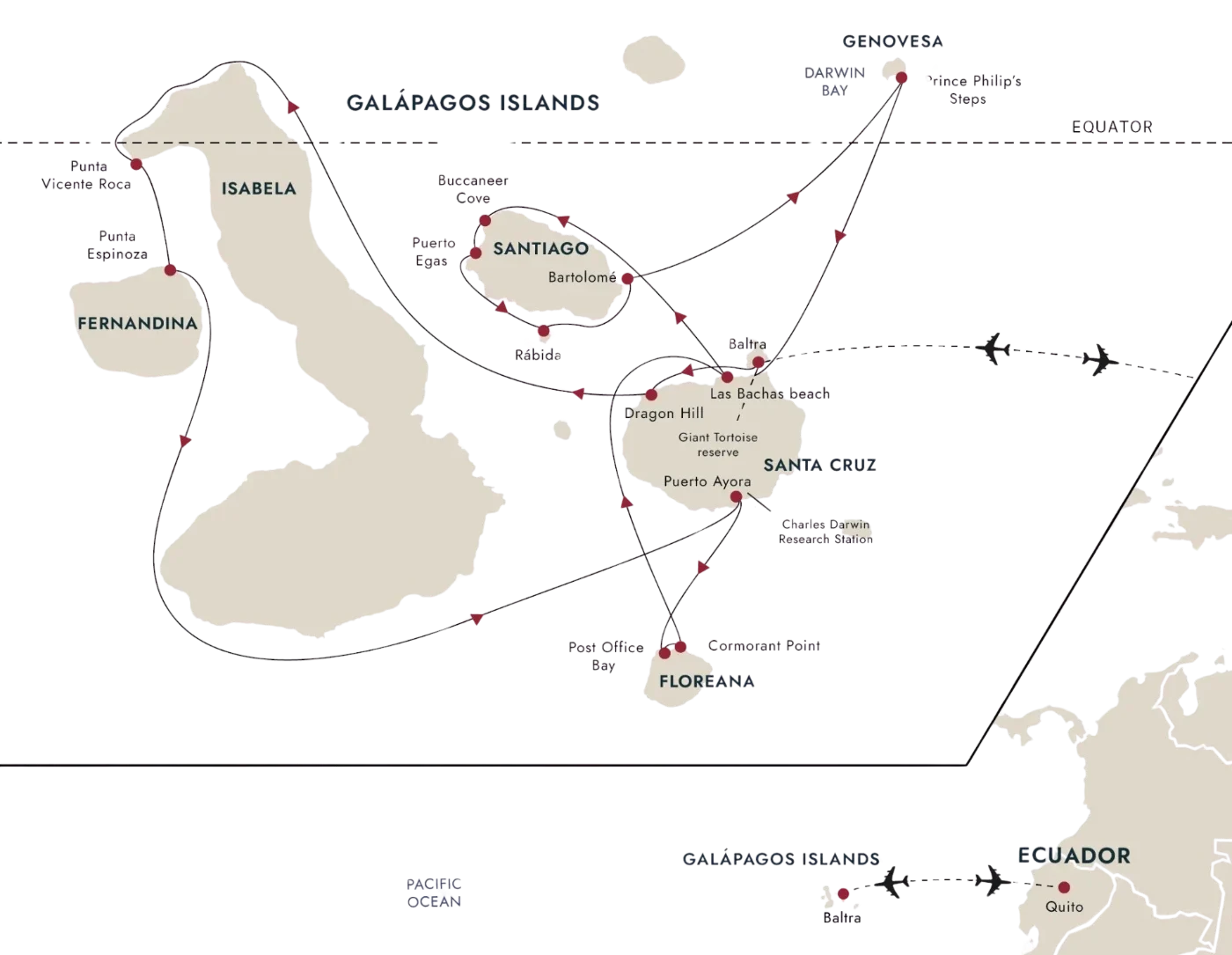 Map of Galapagos Trip