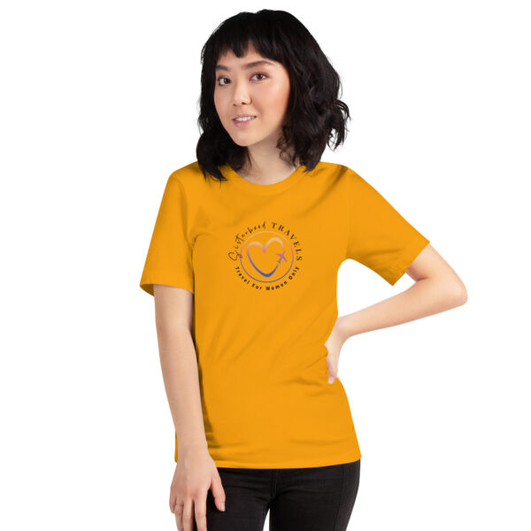 unisex staple t shirt gold front 6493149097581 | Solo Travel For Women | Sisterhood Travels Group Tours