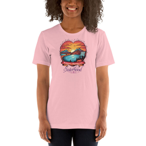unisex staple t shirt pink front 64b54edf7040a | Solo Travel For Women | Sisterhood Travels Group Tours
